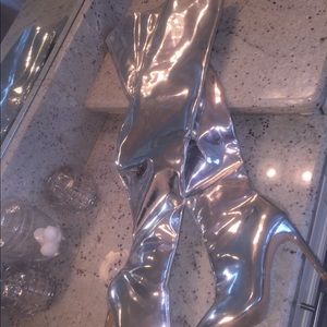 Silver over the knee boot